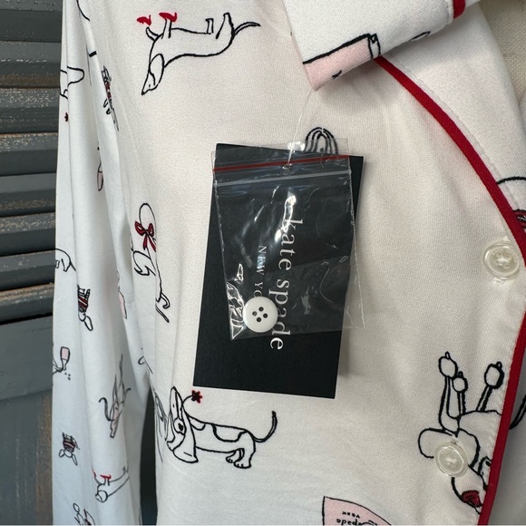 Kate Spade Long Sleeve PJ Set Dog Print Cream Sz M NWT - Picture 9 of 16